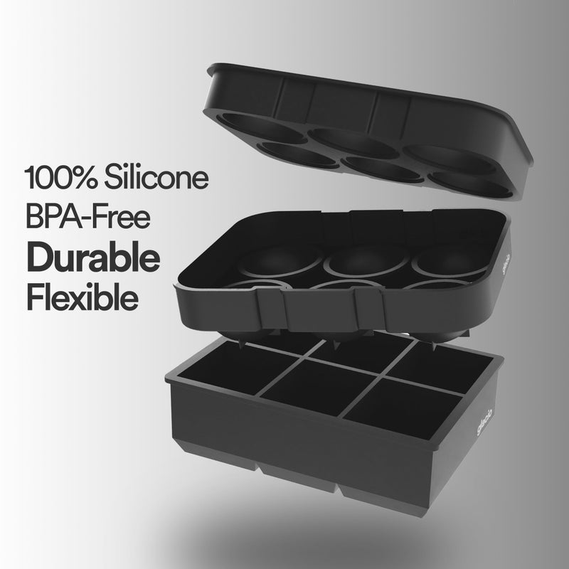 glacio Silicone Ice Cube Trays - Large Silicone Molds for 2-Inch Ice Cubes and Spheres Whiskey Ice Cube Trays with Lids for Cocktails & Bourbon - Set of 2 - Image 3